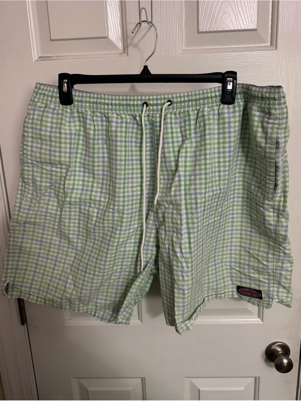 Vineyard Vines Men XXL Green Blue White plaid Gingham Swim Trunks